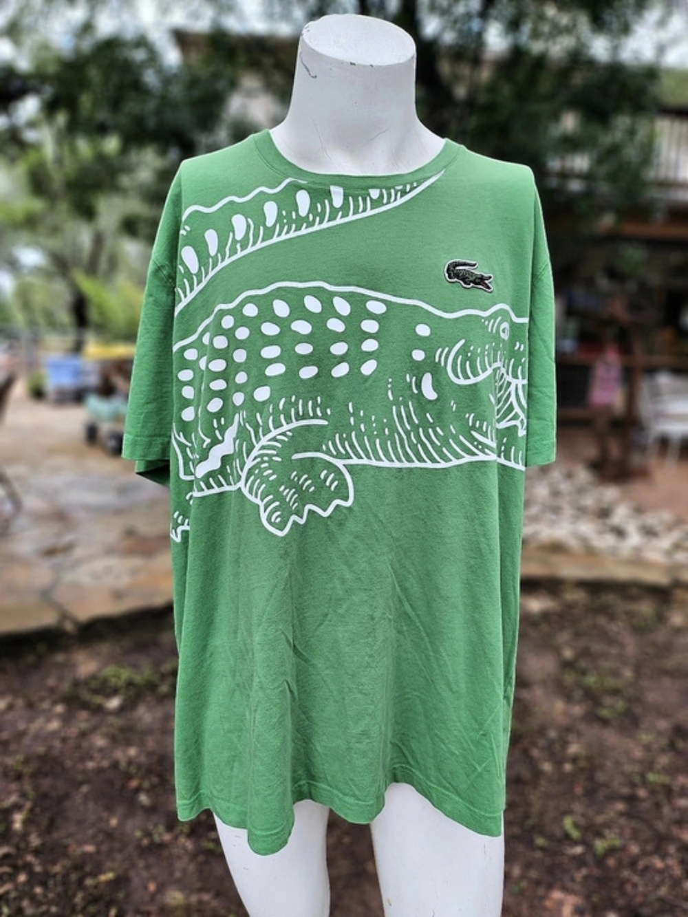 Lacoste Loose Fit Crocodile Embroidered Patch Graphic T-Shirt Green XXL